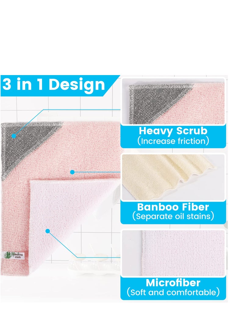 Excefore 8 Pack 7.9"X9.8" Bamboo Fiber Cleaning Cloths, Kitchen Dish Cloths, Reusable and Absorbent Dish Cloths, Nonstick Oil Washable Dish Rags, Suitable for Kitchen Bathroom and Cleaning Counters - Image 2