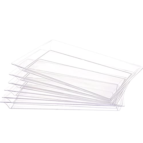 SUT SUT 12 Pack Clear Plastic Serving Trays with Special Shapes 1510 Rectangle Serving Platters Disposable Food Trays for Weddings and Parties