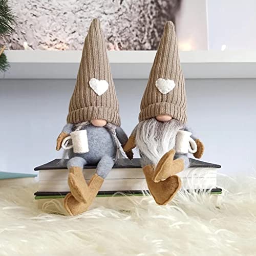 JstDoit 2 Pcs Gnomes Plush Bar Decor, Handmade Swedish Tomte Gifts Farmhouse Scandinavian Figurine Gnome for Home Kitchen Coffee Station Table Shelf (Brown) - Image 1
