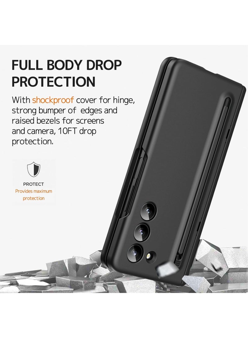 Case for Samsung Galaxy Z Fold 7 Phone Case with Pen Holder and Pen, Hinge Protection, Built-in Screen Protector and Kickstand Protection, Shockproof and Anti-Fingerprint Phone Case (Black) - Image 5