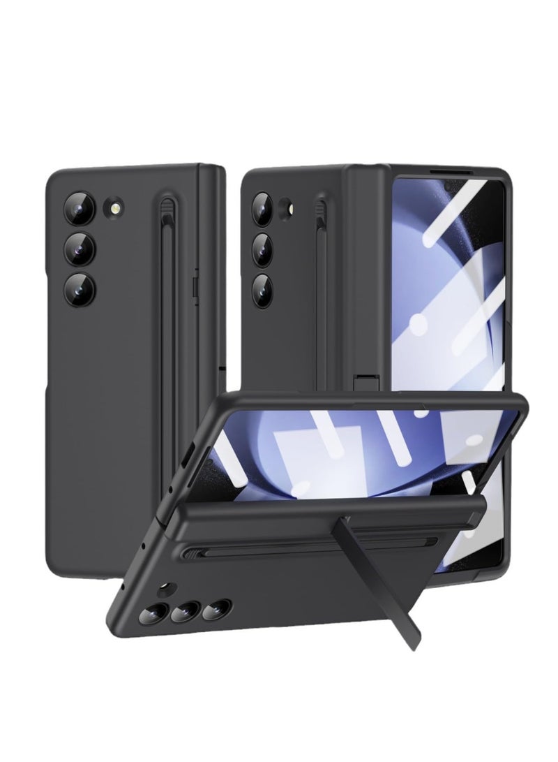 Case for Samsung Galaxy Z Fold 7 Phone Case with Pen Holder and Pen, Hinge Protection, Built-in Screen Protector and Kickstand Protection, Shockproof and Anti-Fingerprint Phone Case (Black) - Image 1