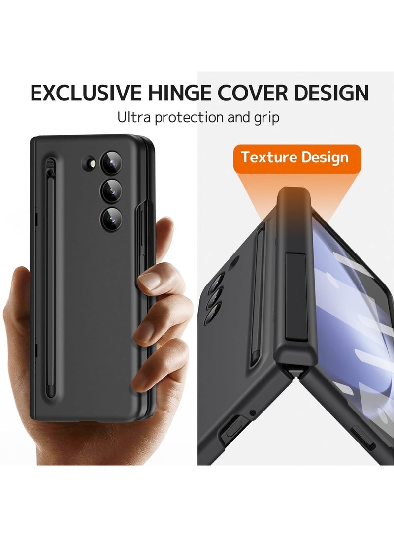Case for Samsung Galaxy Z Fold 7 Phone Case with Pen Holder and Pen, Hinge Protection, Built-in Screen Protector and Kickstand Protection, Shockproof and Anti-Fingerprint Phone Case (Black) - Image 3