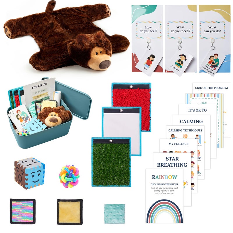 ODOXIA Calm Down Corner | Classroom and Special Education Must Haves | Calming Corner Items for Kids | Calming Corner Kit with Sensory Mats, Posters, Solutions Wall, Sensory Toys - Image 1
