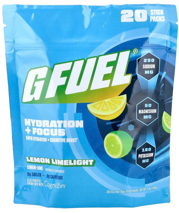 G Fuel Hydration + Focus Electrolyte Drink Mix with Cognizin® Lemon Limelight 20 Stick Packs 0.21 oz (6 g) Each