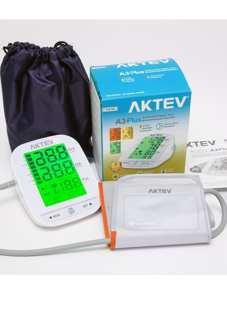 AKTEV A3 PLUS Automatic BP Monitor with Rechargeable battery and Carry Pouch