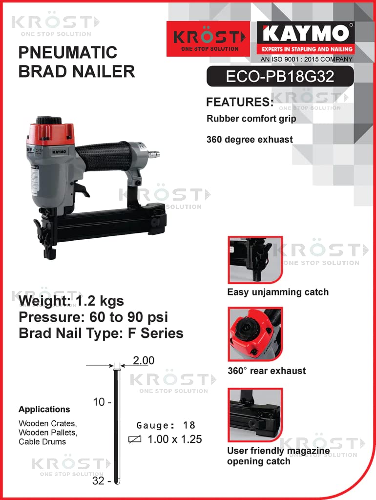 KROST KROST Kaymo 1832 Pneumatic Brad Nailer 18 Gauge 5000pcs Brad Nails With 6 months Manufacturer Warranty 11 in 1 MultiTool Nailer32mm Nails  - Image 2