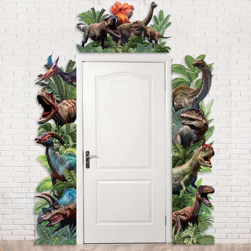 Tiamon 3 Pcs Dinosaur Door Decorations Dino Porch Banner Dinosaur Birthday Party Backdrop Jungle Safari Hanging Decorations Photo Booth Props Supplies for Window Wall Baby Shower, 72.8 x 35.4 in - Image 1