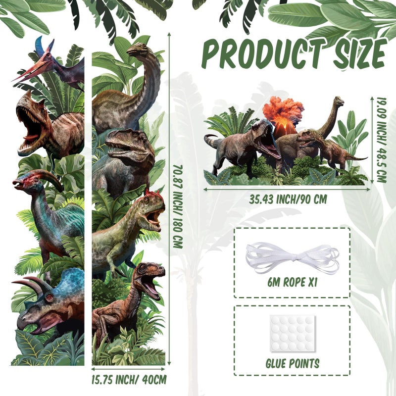 Tiamon 3 Pcs Dinosaur Door Decorations Dino Porch Banner Dinosaur Birthday Party Backdrop Jungle Safari Hanging Decorations Photo Booth Props Supplies for Window Wall Baby Shower, 72.8 x 35.4 in - Image 2