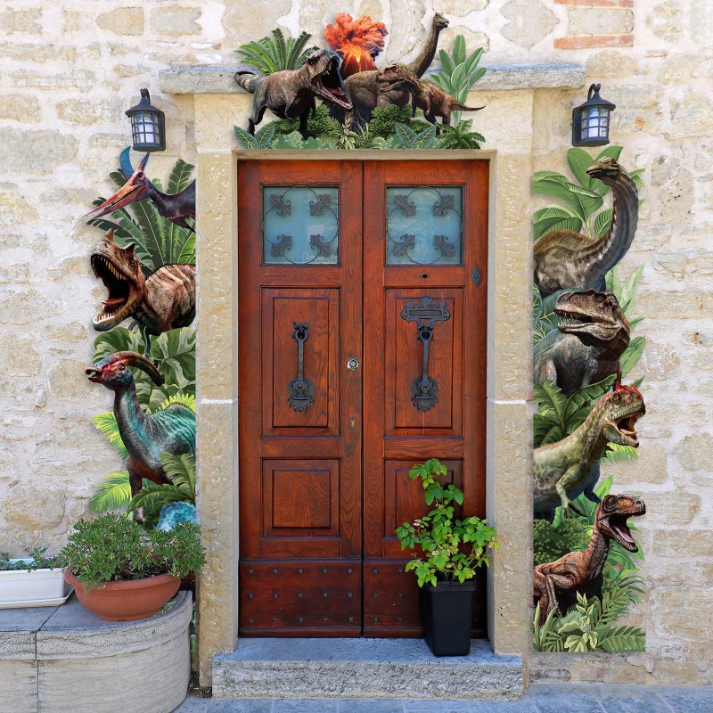 Tiamon 3 Pcs Dinosaur Door Decorations Dino Porch Banner Dinosaur Birthday Party Backdrop Jungle Safari Hanging Decorations Photo Booth Props Supplies for Window Wall Baby Shower, 72.8 x 35.4 in - Image 4