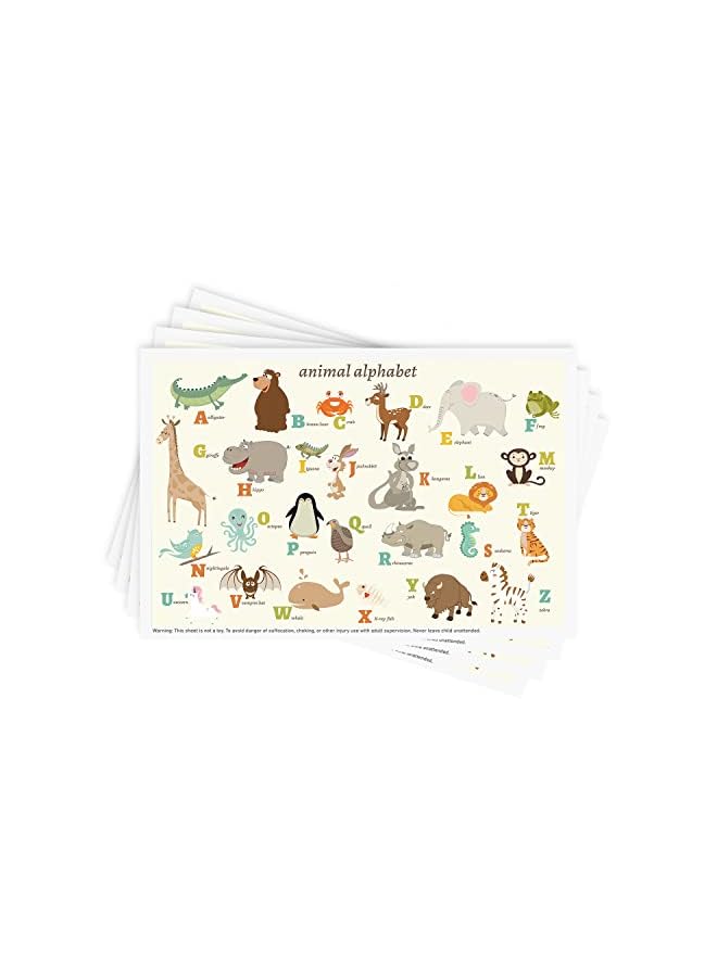 Disposable Stick-on Placemats 40 Pack for Baby u0026 Kids u0026 Toddler, Sticky Placemats Restaurant Table Mats 12 x 18 (Animal Alphabet) - Image 1
