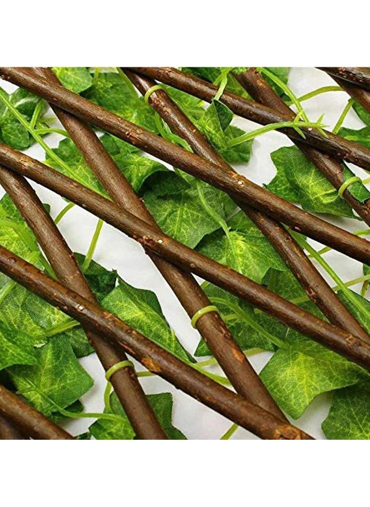 LINGWEI Bamboo Wooden Fence with Artificial Plants Green Ivy Leaves Expandable Wicker For Home Garden Wall Decoration  - Image 4