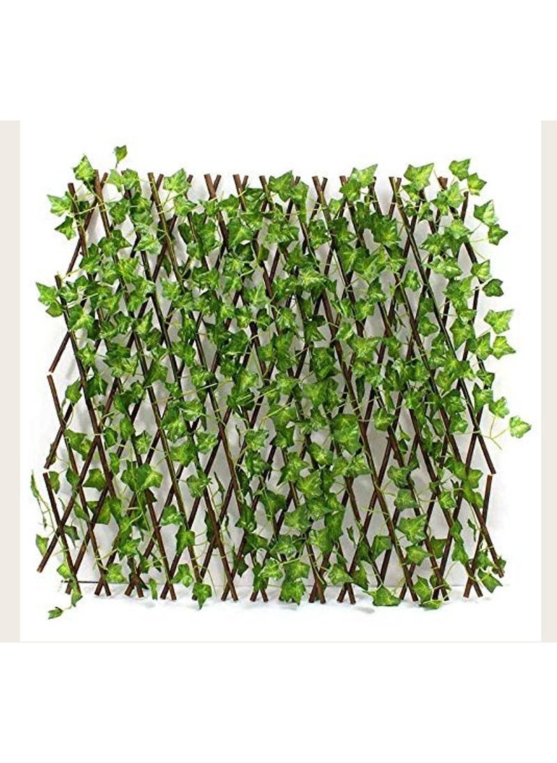 LINGWEI Bamboo Wooden Fence with Artificial Plants Green Ivy Leaves Expandable Wicker For Home Garden Wall Decoration  - Image 2