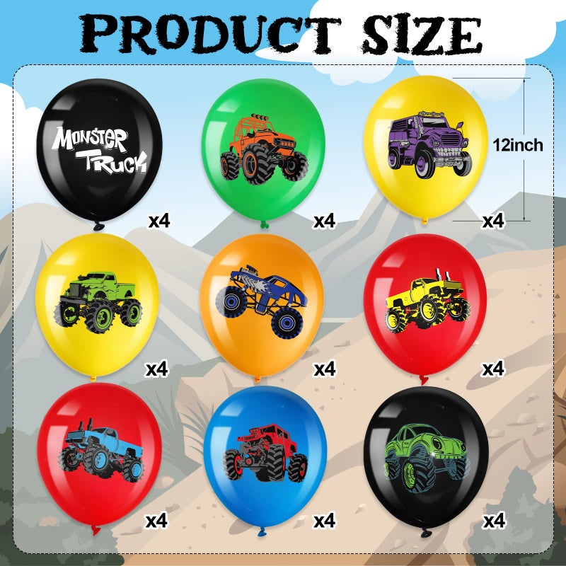 Aoriher 36 Pcs Truck Balloons Party Decorations 12 Inch Colorful Truck Theme Latex Balloon Bouquet for Kids Girls Boys Baby Shower Wedding Birthday Party Supplies (Classic) - Image 2