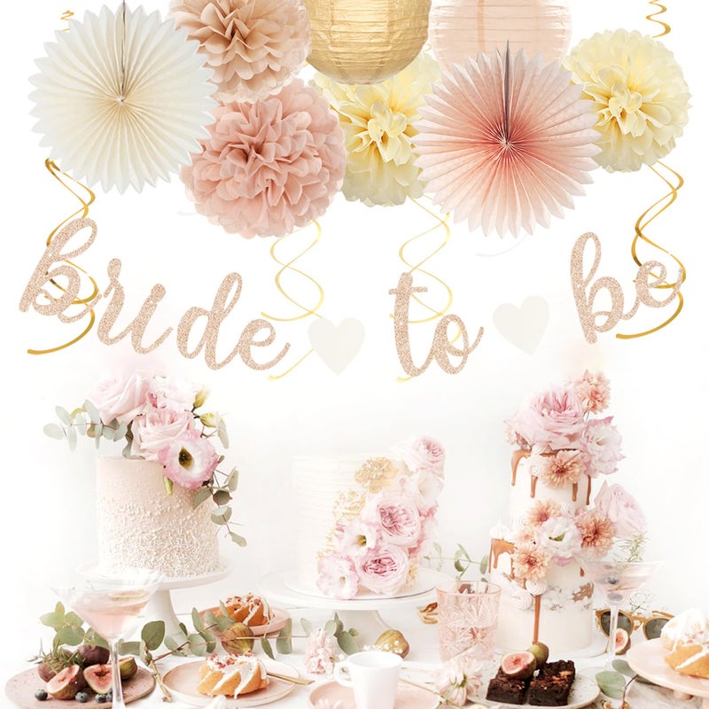 burgleda Champagne-Gold Beige Fall Bridal-Shower Party-Decorations - 36pcs Bride To Be Banner,Bachelorette Paper Lanterns,Wedding Streamers Garland,Boho Peach Tissue Pom Poms Flower Fan Decor Supplies Burgleda - Image 5