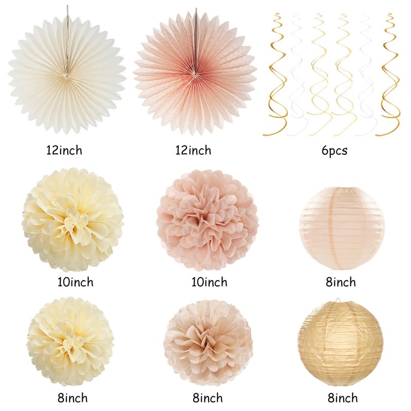 burgleda Champagne-Gold Beige Fall Bridal-Shower Party-Decorations - 36pcs Bride To Be Banner,Bachelorette Paper Lanterns,Wedding Streamers Garland,Boho Peach Tissue Pom Poms Flower Fan Decor Supplies Burgleda - Image 3