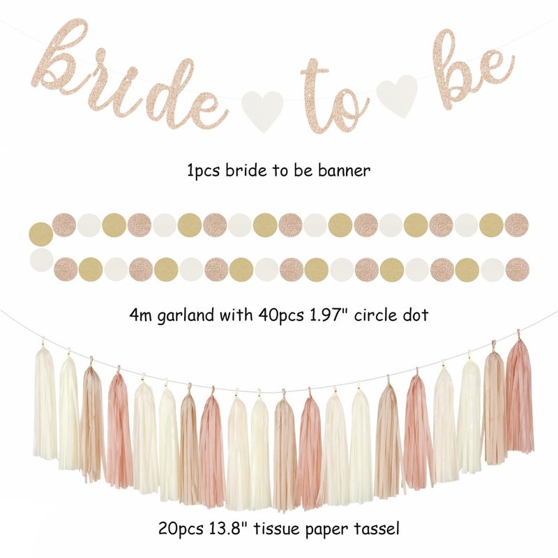 burgleda Champagne-Gold Beige Fall Bridal-Shower Party-Decorations - 36pcs Bride To Be Banner,Bachelorette Paper Lanterns,Wedding Streamers Garland,Boho Peach Tissue Pom Poms Flower Fan Decor Supplies Burgleda - Image 2