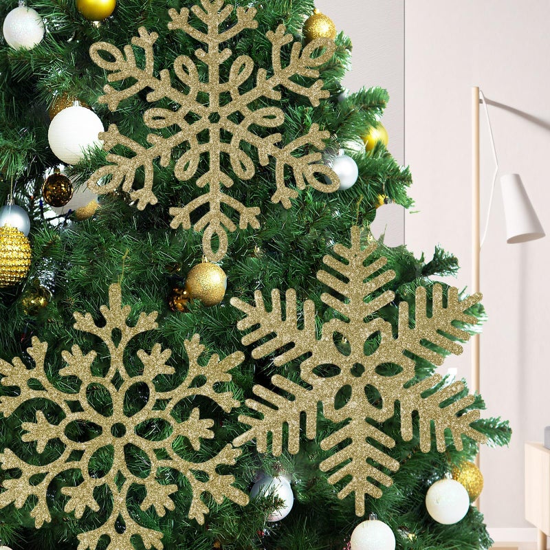 kockuu 6pcs Large Gold Snowflakes Christmas Ornaments- 12"" Big Plastic Glitter Hanging Snow Flakes for Christmas Tree Decorations Winter Indoor Outdoor Window Home Decor Giant Craft Snowflakes - Image 4