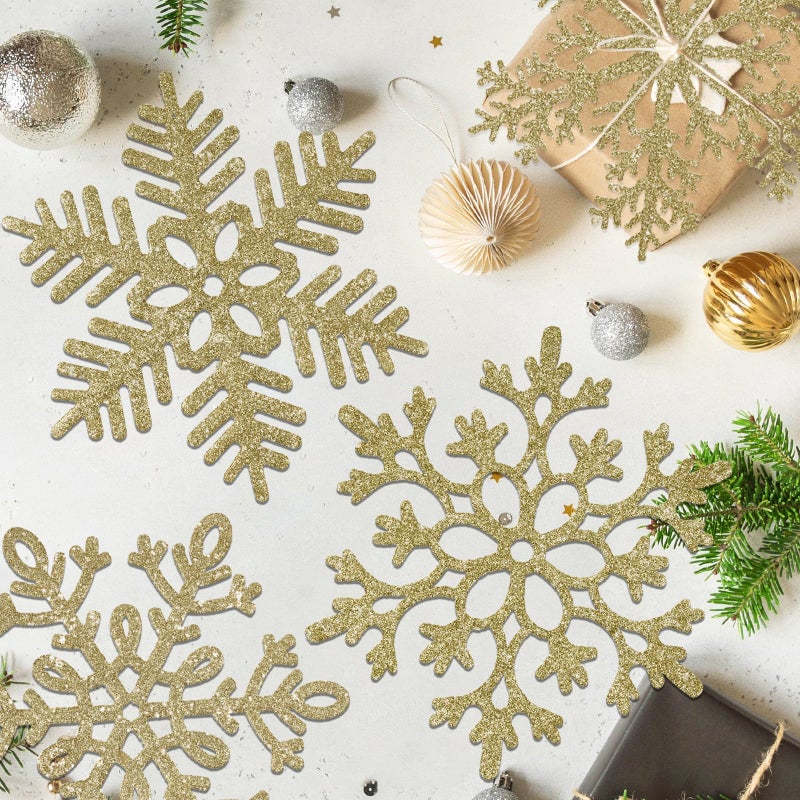 kockuu 6pcs Large Gold Snowflakes Christmas Ornaments- 12"" Big Plastic Glitter Hanging Snow Flakes for Christmas Tree Decorations Winter Indoor Outdoor Window Home Decor Giant Craft Snowflakes - Image 5
