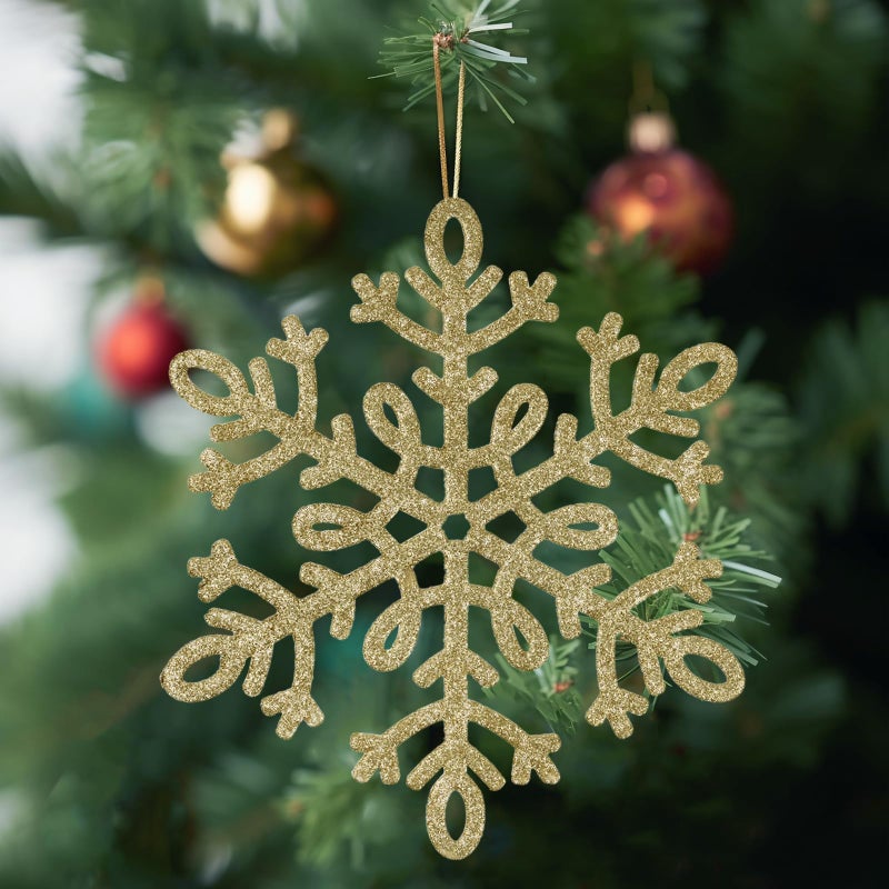 kockuu 6pcs Large Gold Snowflakes Christmas Ornaments- 12"" Big Plastic Glitter Hanging Snow Flakes for Christmas Tree Decorations Winter Indoor Outdoor Window Home Decor Giant Craft Snowflakes - Image 2