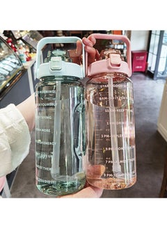 Arabest 2L Large Capacity Water Bottle, Portable Plastic Water Bottle, Sports Water Bottle, With a Pop-Up Lid and Time Mark Reminder Cream Cup, Used for Outdoor Sports and Fitness-Green  - Image 2