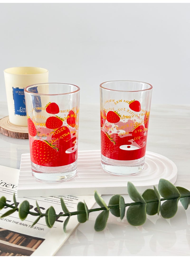 يولولاند طقم أكواب زجاجية مطبوعة بنقشة زهور الفراولة الرائعة، مكون من 7 قطع - إبريق ماء بارد و6 أكواب، مثالي للتجمعات المنزلية والنزهات، مثالي للمياه المبردة والعصير والحليب والمزيد - Image 5