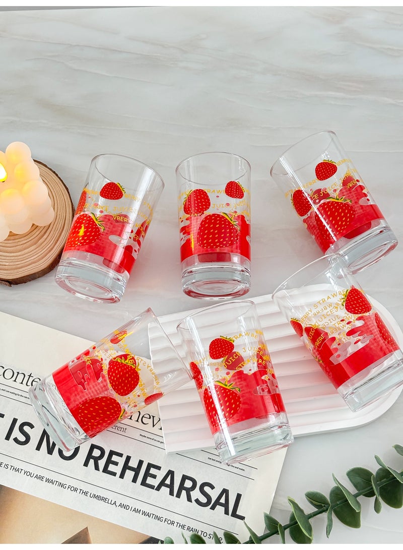 يولولاند طقم أكواب زجاجية مطبوعة بنقشة زهور الفراولة الرائعة، مكون من 7 قطع - إبريق ماء بارد و6 أكواب، مثالي للتجمعات المنزلية والنزهات، مثالي للمياه المبردة والعصير والحليب والمزيد - Image 4
