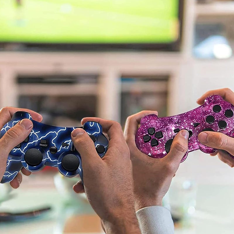 Degulan PS3 Controller Wireless, Gaming Remote Joystick for Playstation 3 with Charger Cable Cord (BlueFlash and PurpleSky) - Image 5
