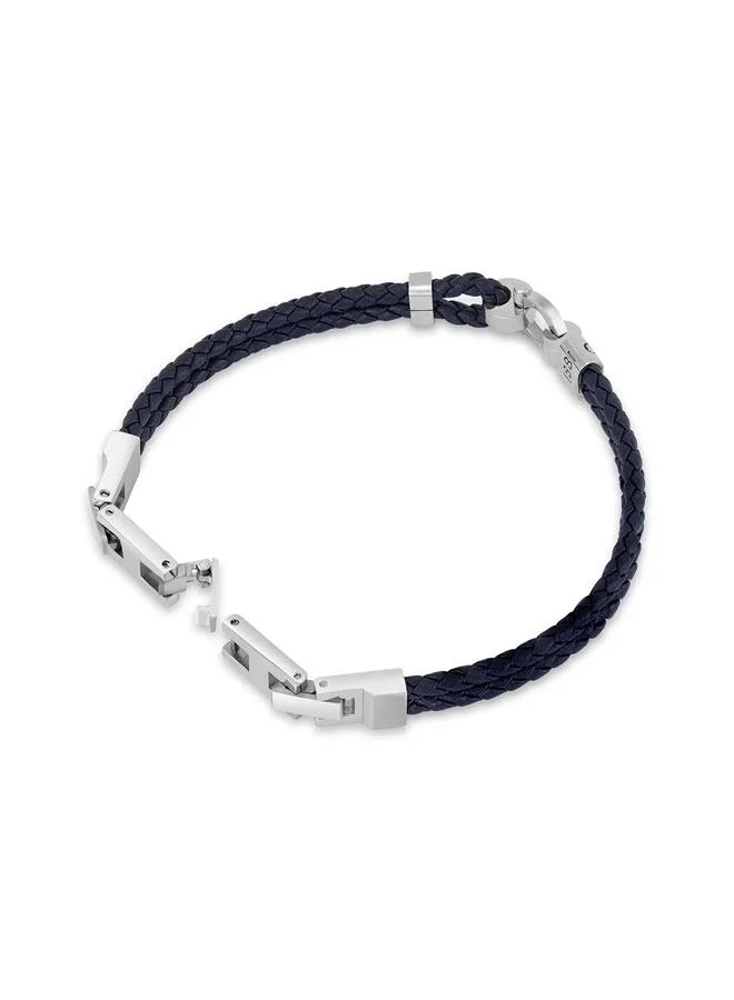 CERRUTI 1881 Federico Federico Navy Blue Double Braided Leather Bracelet for Men 180mm for Men | Best Price UAE