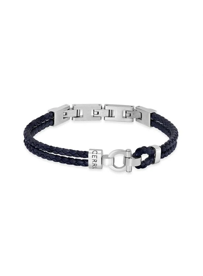 Federico Navy Blue Double Braided Leather Bracelet for Men 180mm