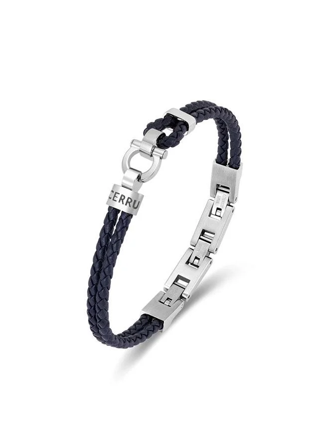 CERRUTI 1881 Federico Navy Blue Double Braided Leather Bracelet for Men 180mm