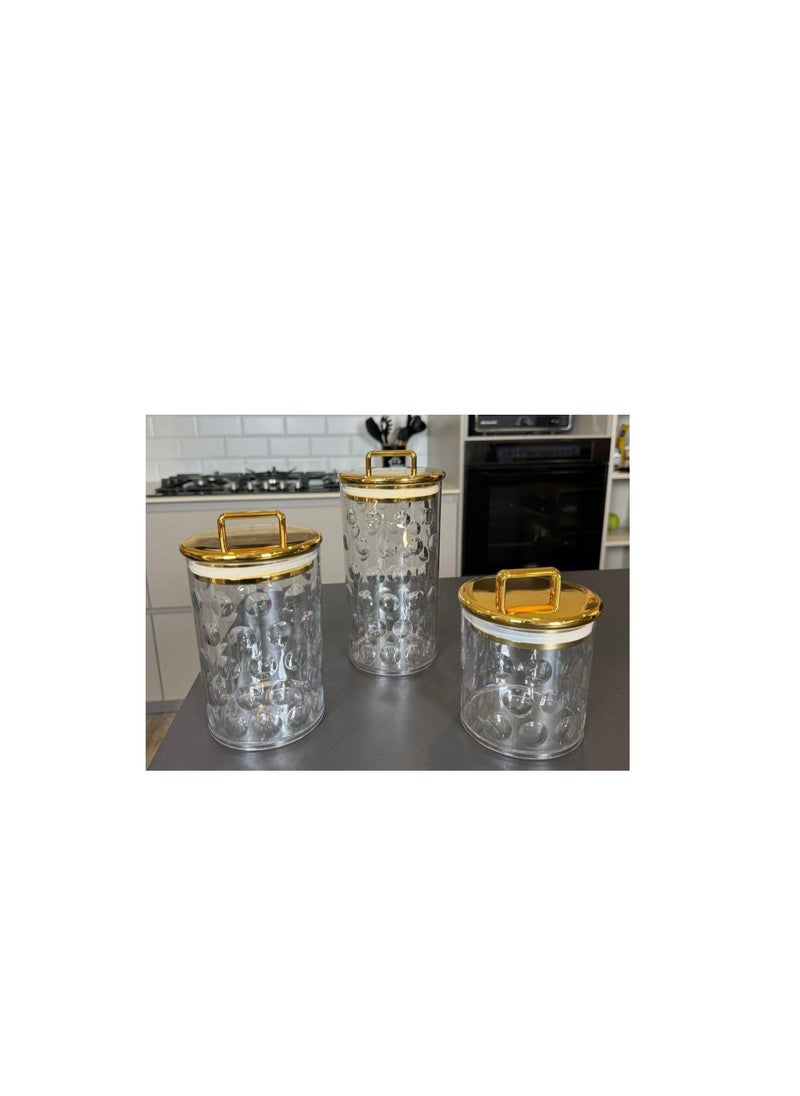 Generic - The most beautiful Mother's Day gifts, a very chic 3-in-1 set of acrylic jars with a rectangular gold handle and a gold letter on the base. It will impress your guests and is a masterpiece in the coffee corner. It can be used for storing tea, sugar, and coffee, as well as candy and nuts, and for storing legumes and pasta. It consists of 3 jars of different sizes. With a very tight gold-plated lid, it is a very valuable gift. A high-quality imported product. - Image 1