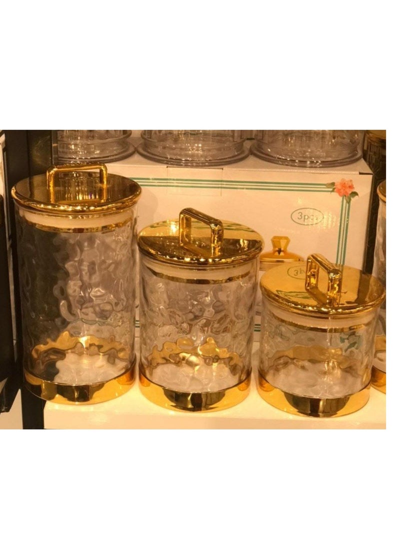 Generic - The most beautiful Mother's Day gifts, a very chic 3-in-1 set of acrylic jars with a rectangular gold handle and a gold letter on the base. It will impress your guests and is a masterpiece in the coffee corner. It can be used for storing tea, sugar, and coffee, as well as candy and nuts, and for storing legumes and pasta. It consists of 3 jars of different sizes. With a very tight gold-plated lid, it is a very valuable gift. A high-quality imported product. - Image 1