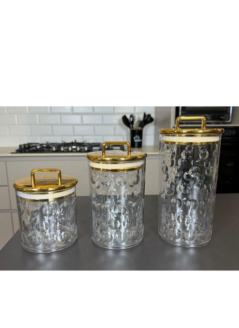 Generic - The most beautiful Mother's Day gifts, a very chic 3-in-1 set of acrylic jars with a rectangular gold handle and a gold letter on the base. It will impress your guests and is a masterpiece in the coffee corner. It can be used for storing tea, sugar, and coffee, as well as candy and nuts, and for storing legumes and pasta. It consists of 3 jars of different sizes. With a very tight gold-plated lid, it is a very valuable gift. A high-quality imported product. - Image 1