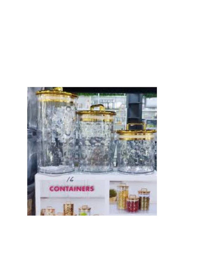 Generic - The most beautiful Mother's Day gifts, a very chic 3-in-1 set of acrylic jars with a rectangular gold handle and a gold letter on the base. It will impress your guests and is a masterpiece in the coffee corner. It can be used for storing tea, sugar, and coffee, as well as candy and nuts, and for storing legumes and pasta. It consists of 3 jars of different sizes. With a very tight gold-plated lid, it is a very valuable gift. A high-quality imported product. - Image 1