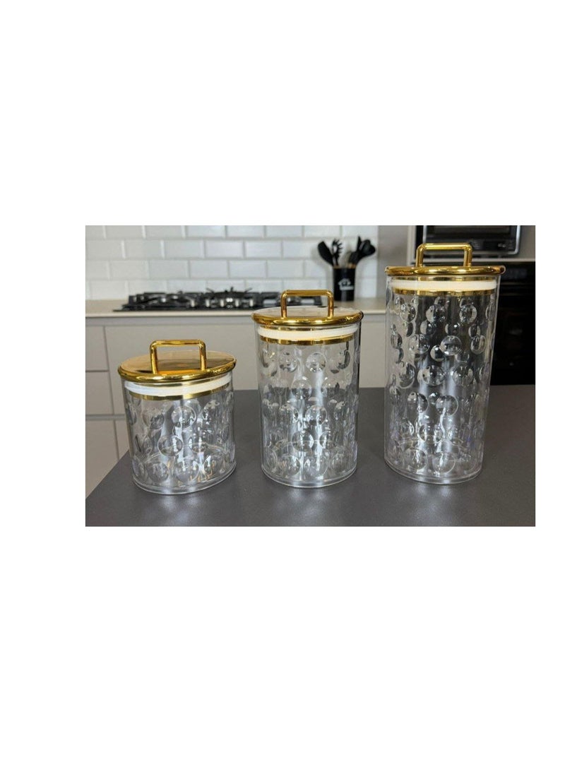 Generic - The most beautiful Mother's Day gifts, a very chic 3-in-1 set of acrylic jars with a rectangular gold handle and a gold letter on the base. It will impress your guests and is a masterpiece in the coffee corner. It can be used for storing tea, sugar, and coffee, as well as candy and nuts, and for storing legumes and pasta. It consists of 3 jars of different sizes. With a very tight gold-plated lid, it is a very valuable gift. A high-quality imported product. - Image 1