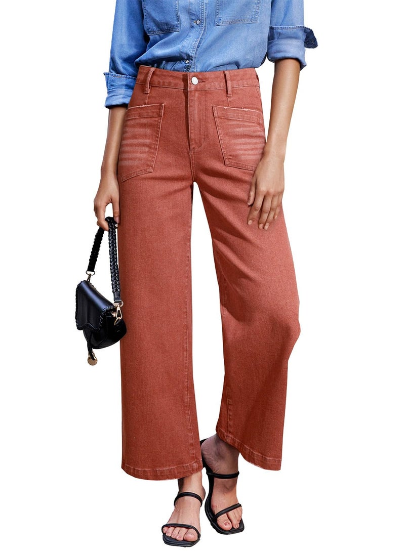 Sidefeel Wide Leg Jeans Woman High Waisted Straight Stretchy Jeans Trendy Loose Ankle Denim Pants Mineral Red Size 14 - Image 1