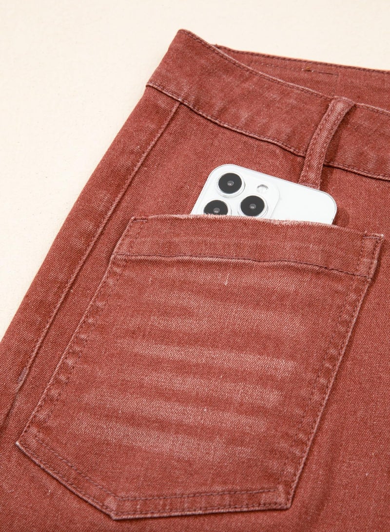 Sidefeel Wide Leg Jeans Woman High Waisted Straight Stretchy Jeans Trendy Loose Ankle Denim Pants Mineral Red Size 14 - Image 4