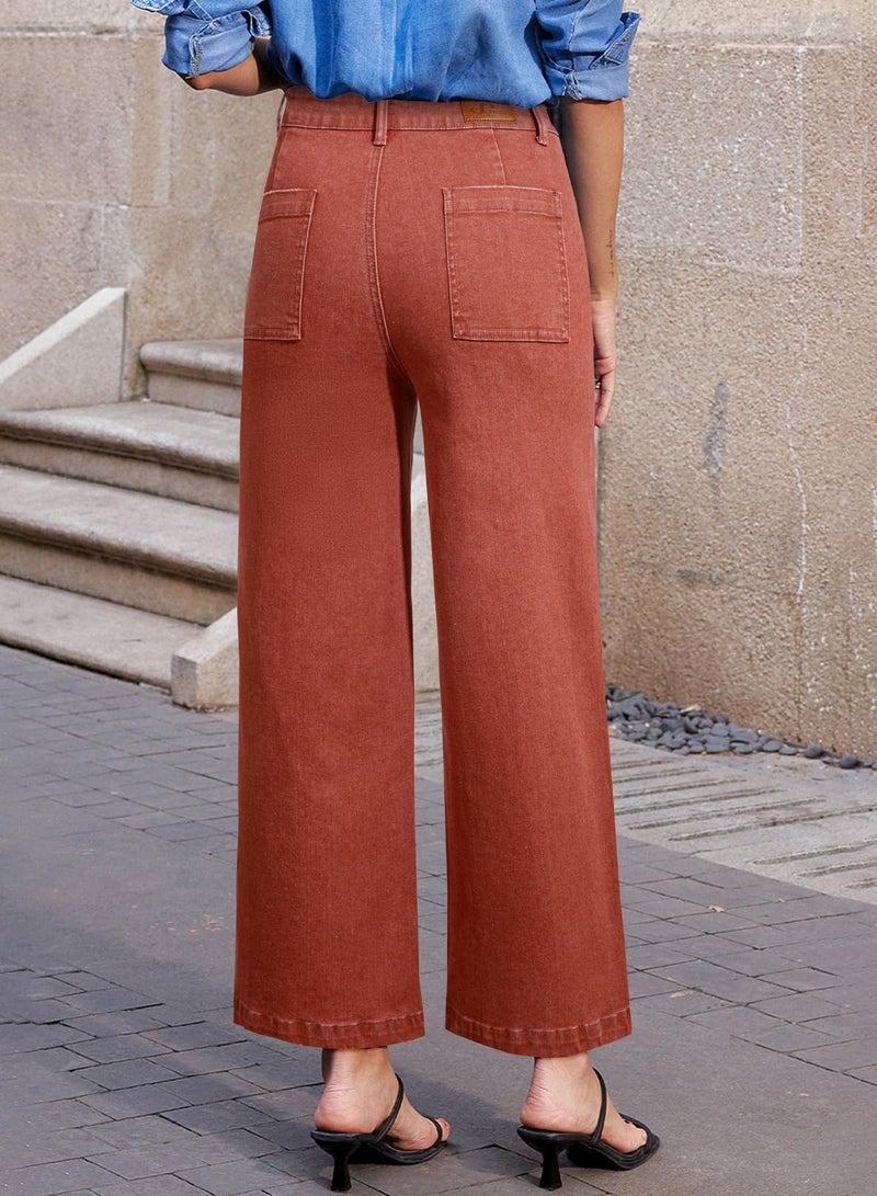 Sidefeel Wide Leg Jeans Woman High Waisted Straight Stretchy Jeans Trendy Loose Ankle Denim Pants Mineral Red Size 14 - Image 3