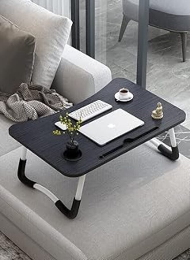 Laptop Deskfolding Bed Table Desk With Ipad And Cup Holder AdjUStable Lap Tray Notebook Stand Foldable Watch Moveiies Black, Lt3