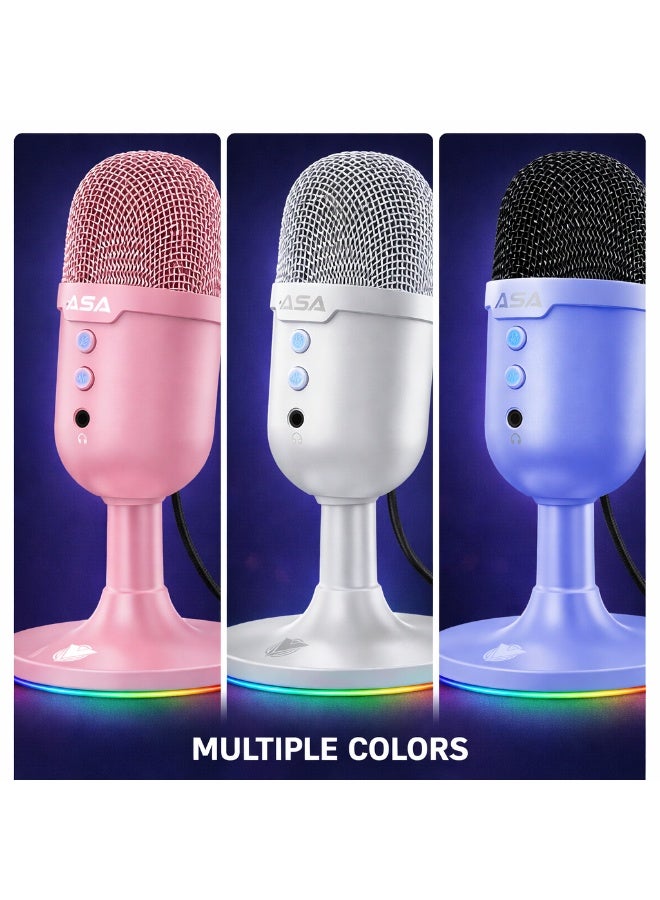ASA MS100 RGB USB Condenser Microphone for Streaming, Gaming, YouTube & Podcasting | Noise Reduction, Plug & Play, RGB Backlight, Desktop Mic for PC & Laptop Pink - Image 4