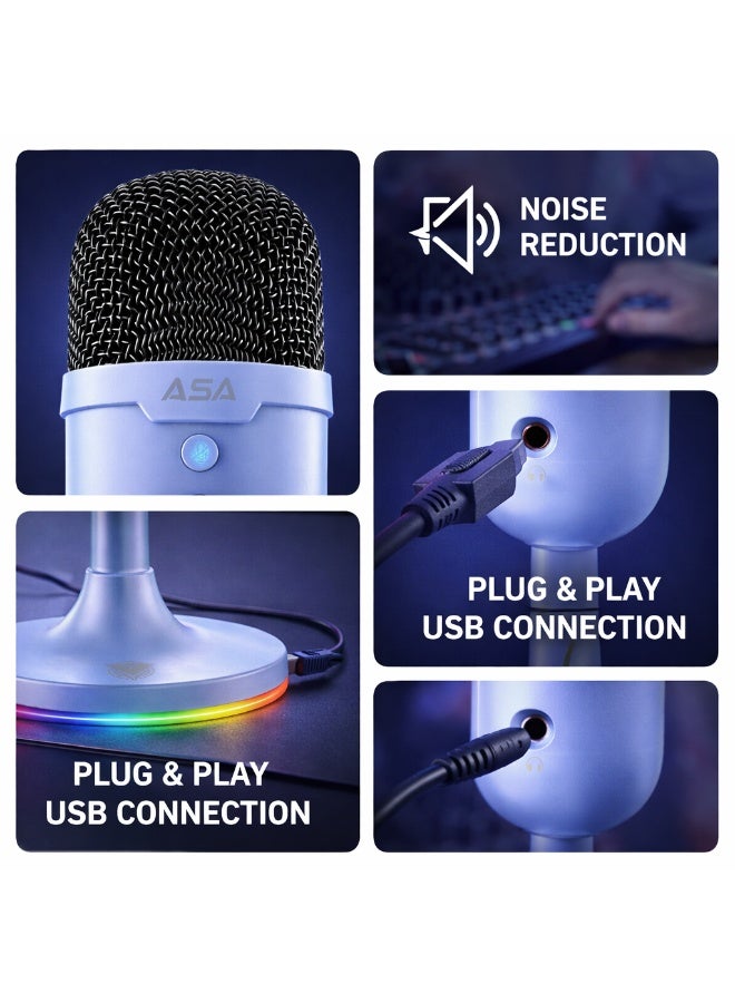 ASA MS100 RGB USB Condenser Microphone for Streaming, Gaming, YouTube & Podcasting | Noise Reduction, Plug & Play, RGB Backlight, Desktop Mic for PC & Laptop Pink - Image 5