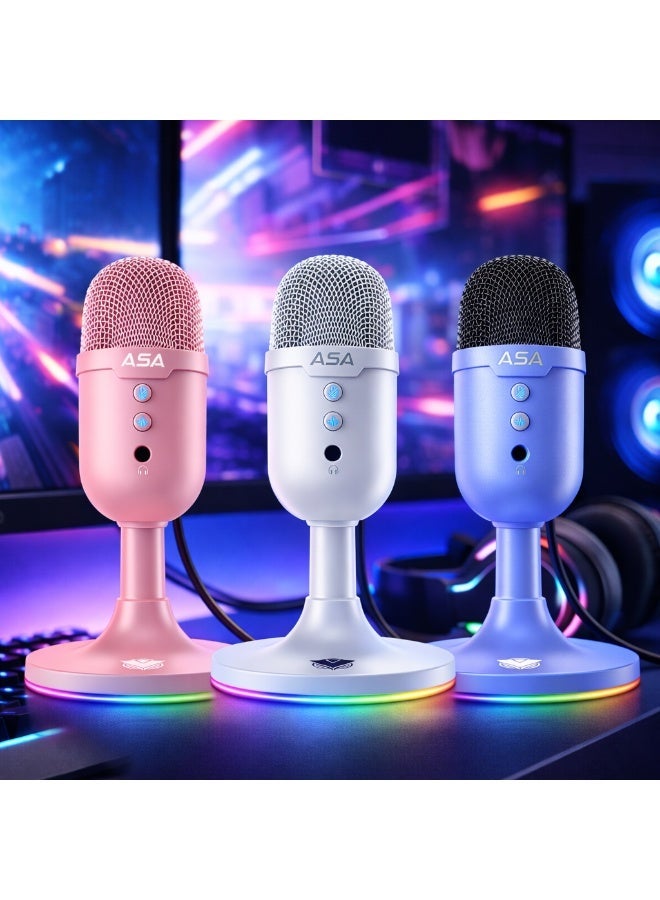 ASA MS100 RGB USB Condenser Microphone for Streaming, Gaming, YouTube & Podcasting | Noise Reduction, Plug & Play, RGB Backlight, Desktop Mic for PC & Laptop Pink - Image 2