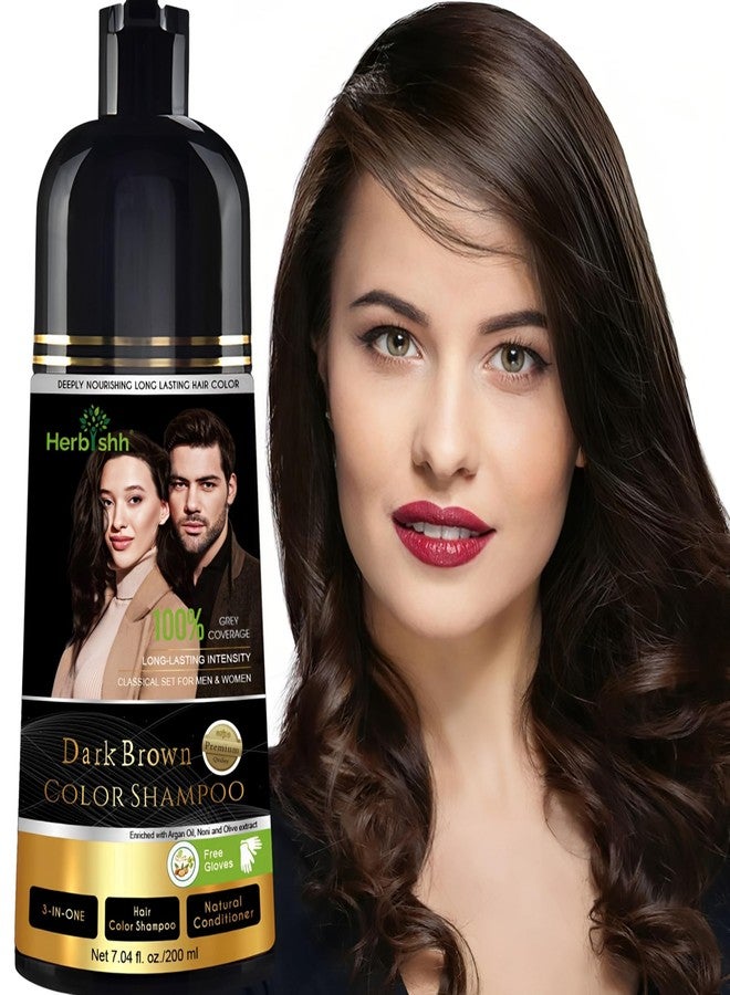 Herbishh Dark Brown Hair Color Shampoo, 3 in 1, 100% Grey Coverage, Hair Color for Men & Women, Long-lasting Color in 15-20 Mins, Ammonia-free, 200 ml - Image 1