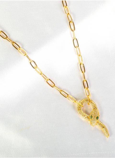Chinese Gold Necklace gold with Zirconic Snake Pendant