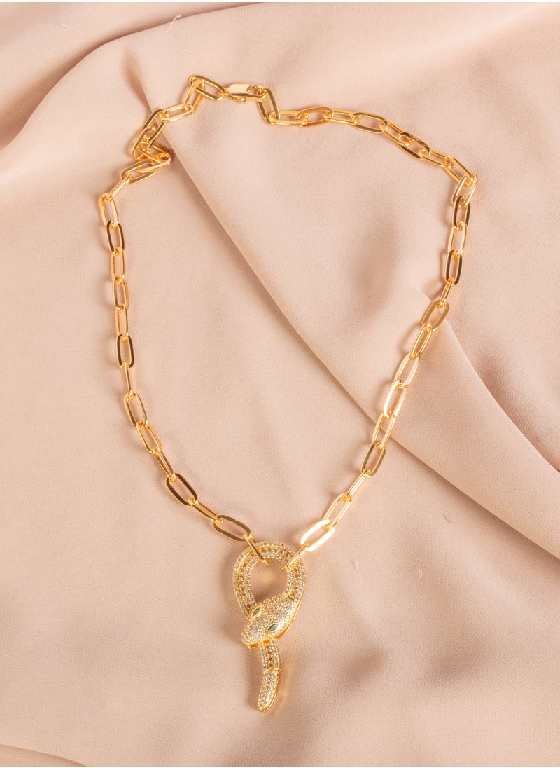 The Black Pearl Accessories - Chinese Gold Necklace gold with Zirconic Snake Pendant - Image 1