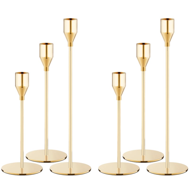 NLBTW Gold Taper Candle Holders Set of 6 Metal Candlestick Holders for Table or Mantel Decor Centerpiece Candle Stick Holder Decor for Wedding Dinning Party or Anniversary