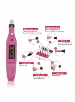 SYOSI Electric Nail Files, 6 In 1 Manicure Nail Drill, Polishing Tools Nail Clipper Set For Callus Removal, Pen Shape Manicure Pedicure Set Nail Care Tool, Rose Red  - Image 4