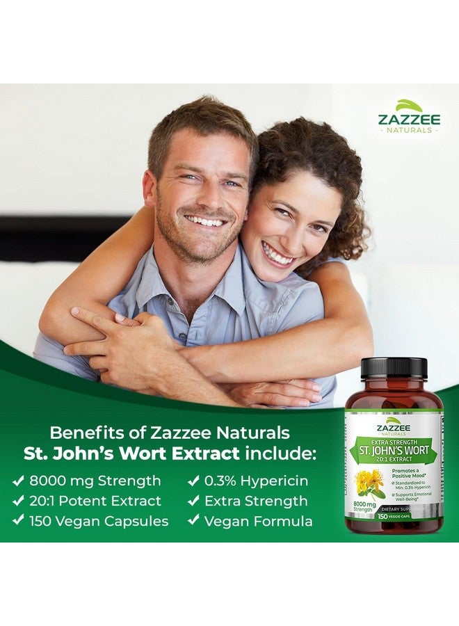 Zazzee Extra Strength St. John’s Wort 20:1 Extract, 8000 mg Strength, 0.3% Hypericin, 150 Vegan Capsules, 5 Month Supply, Concentrated, Standardized 20X Extract, 100% Vegetarian, Non-GMO, All-Natural - Image 3