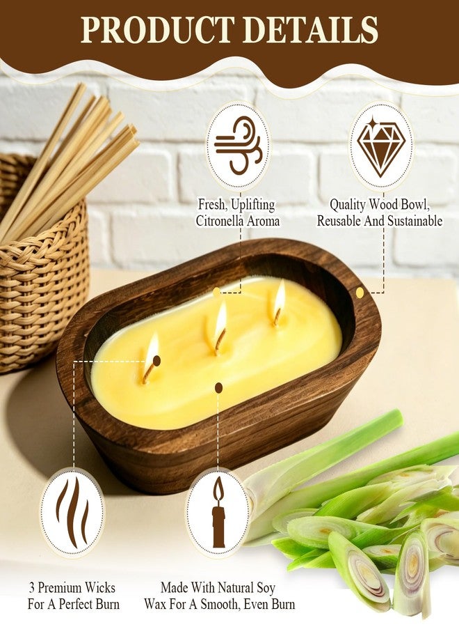 SCENTORINI Wood Dough Bowl Citronella Candles 2 Pack, 3 Wicks - Image 3