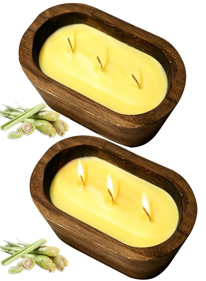 SCENTORINI Wood Dough Bowl Citronella Candles 2 Pack, 3 Wicks - Image 1